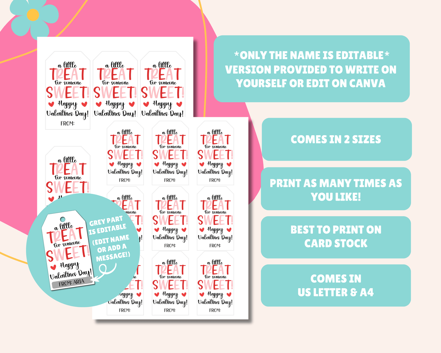 Editable Sweet Treat Valentine Gift Tags for Kids Classroom Valentine