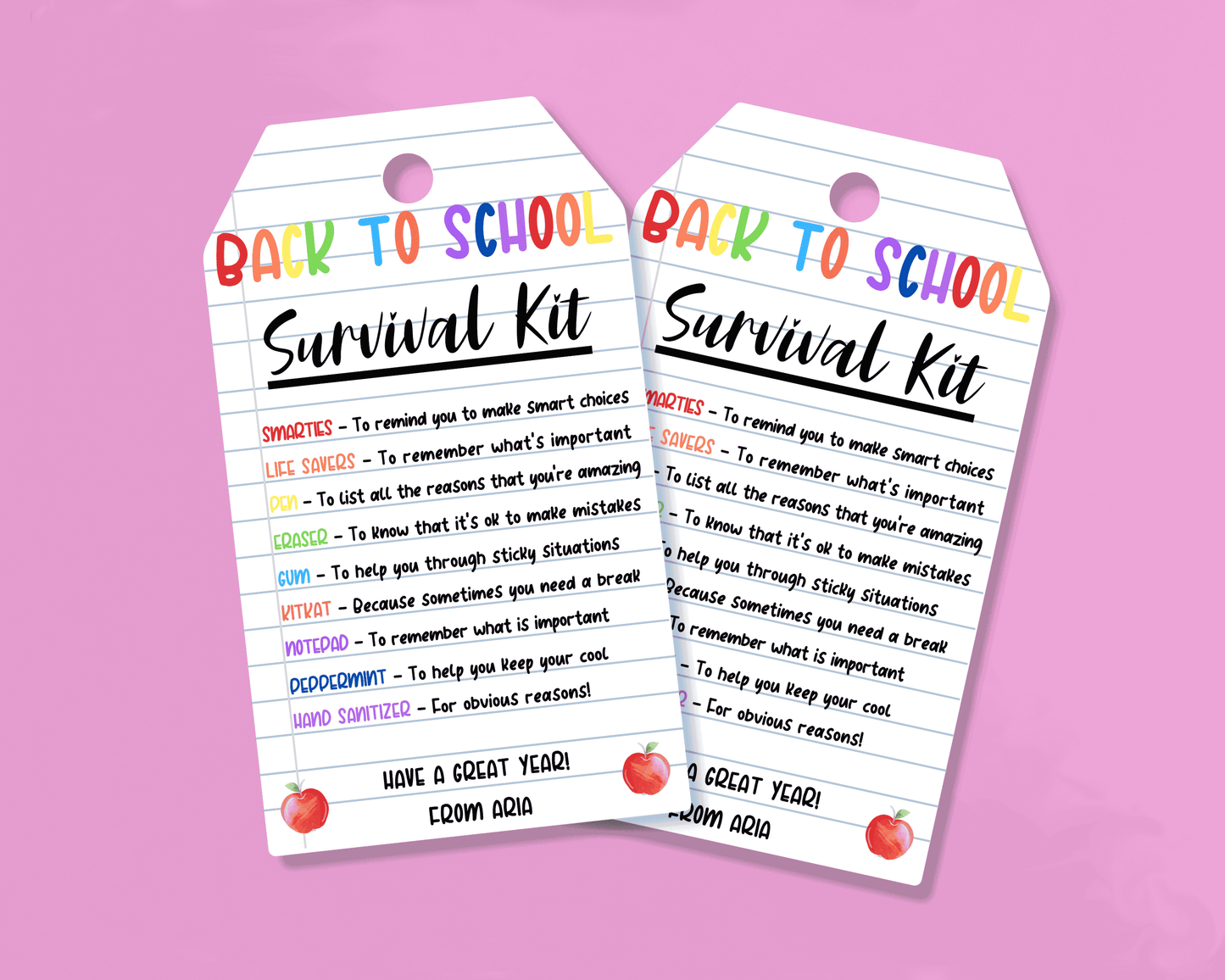EDITABLE Back To School Survival Kit Gift Tag