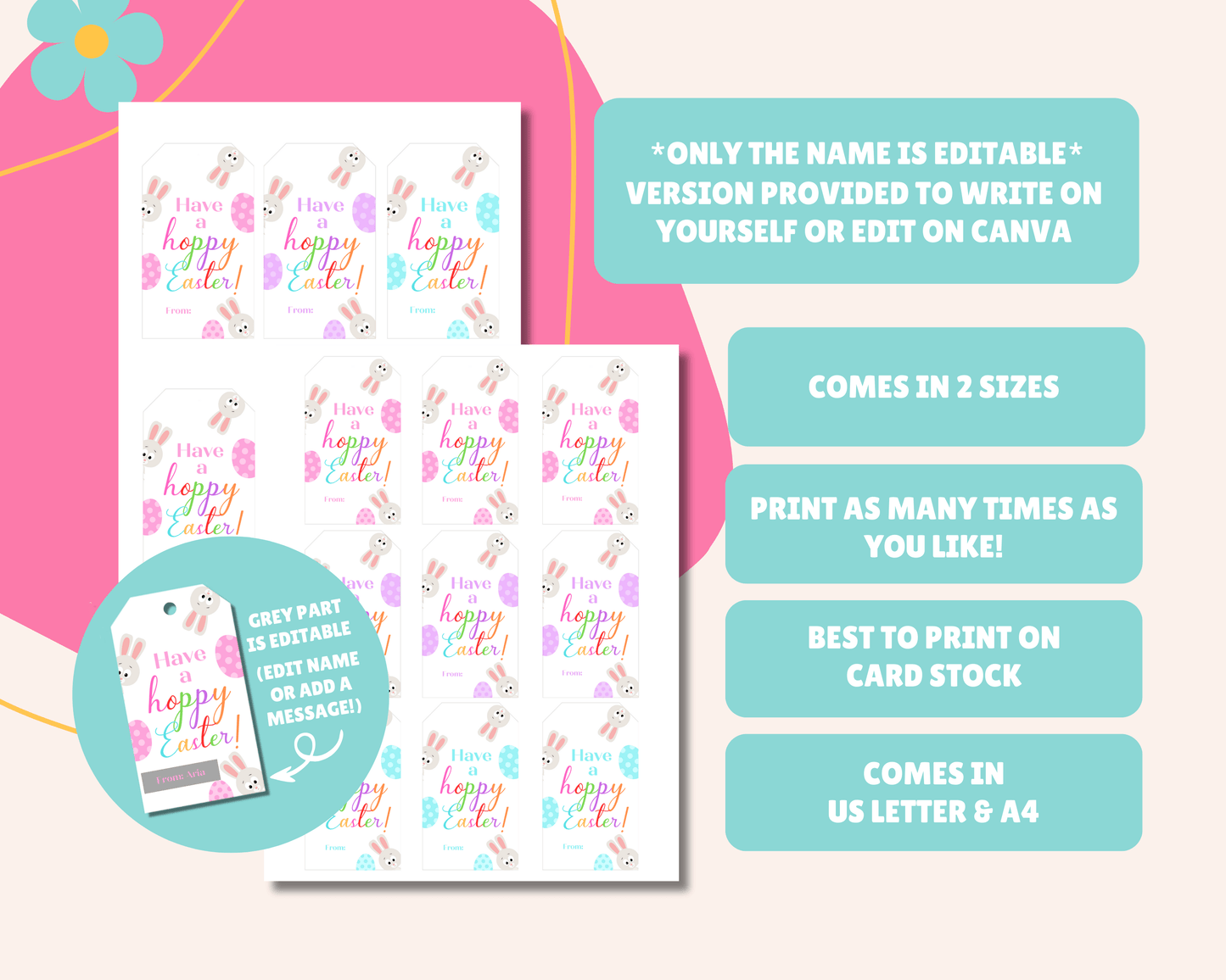 Editable Easter Gift Tags, Printable Easter Basket Tags