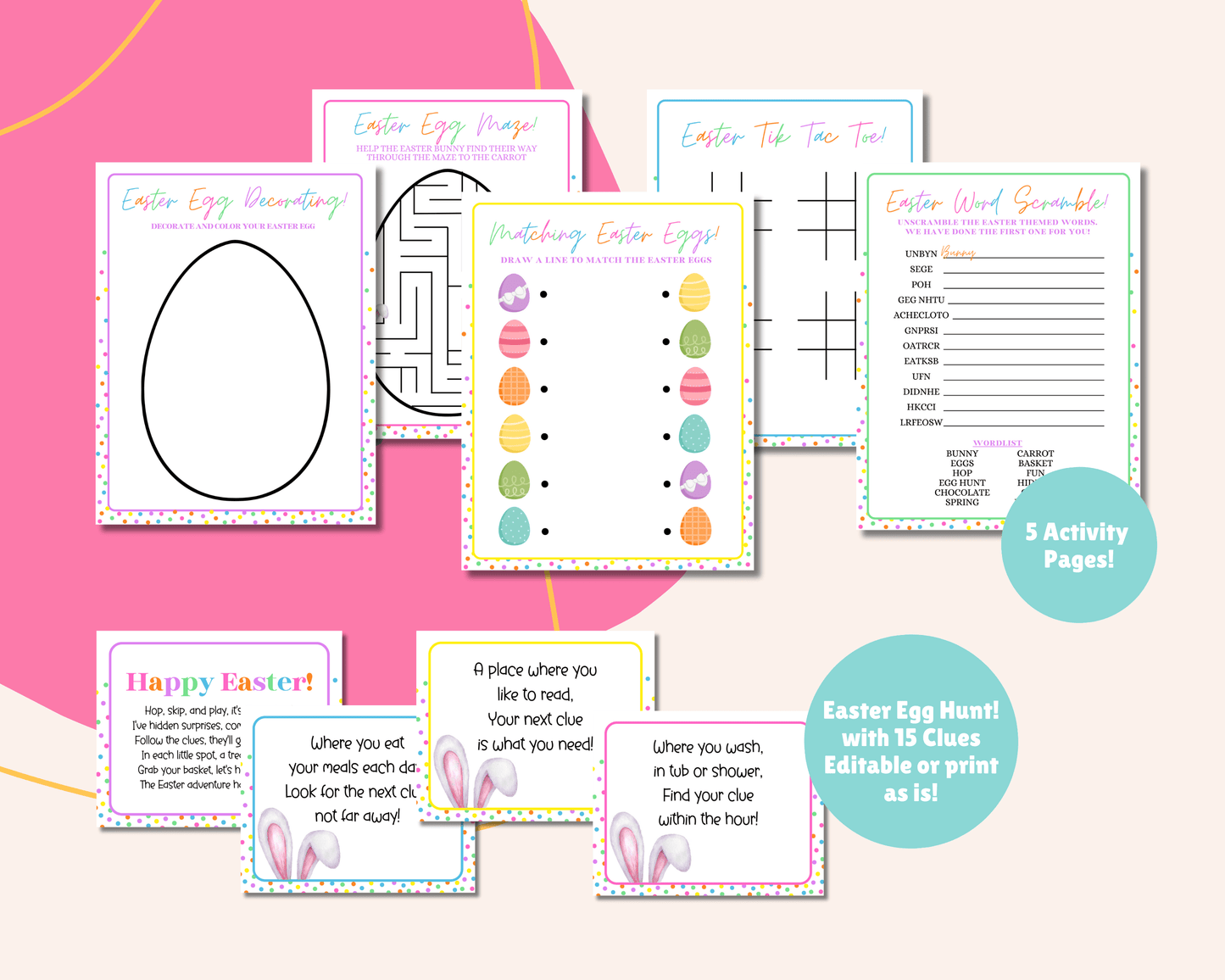 Easter Bunny Bundle – Colorful Bunny Bait Tag, Letter, Certificate, Gift Tags & Activity Pages