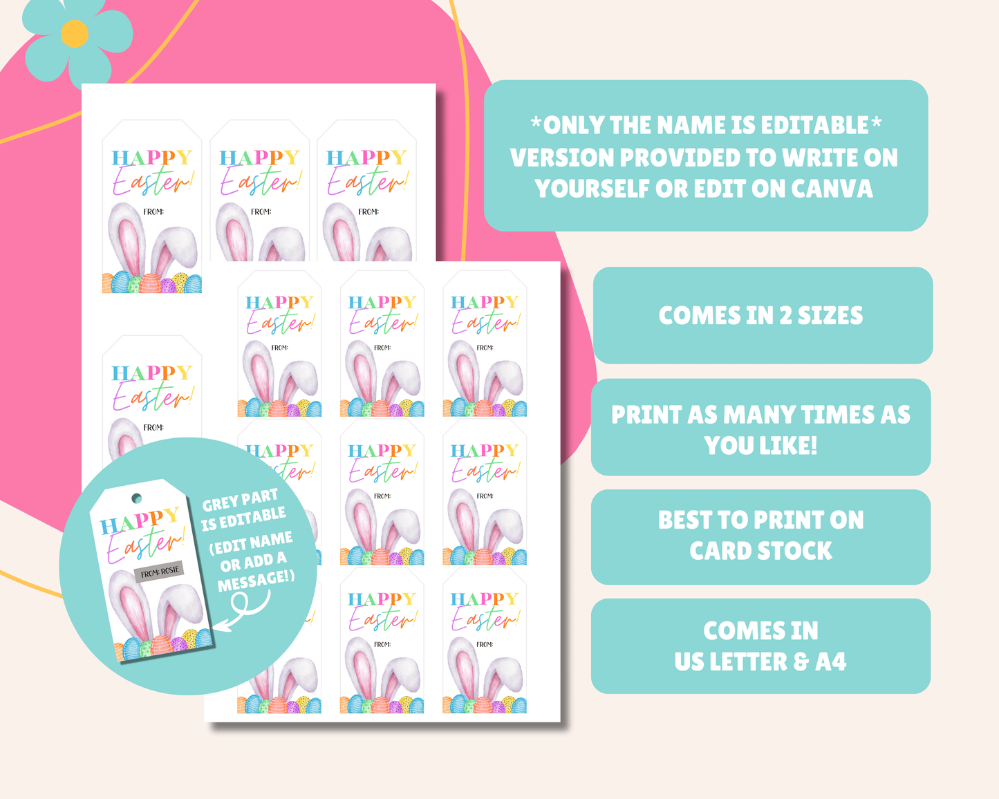 Editable Easter Gift Tags, Printable Easter Basket Tags