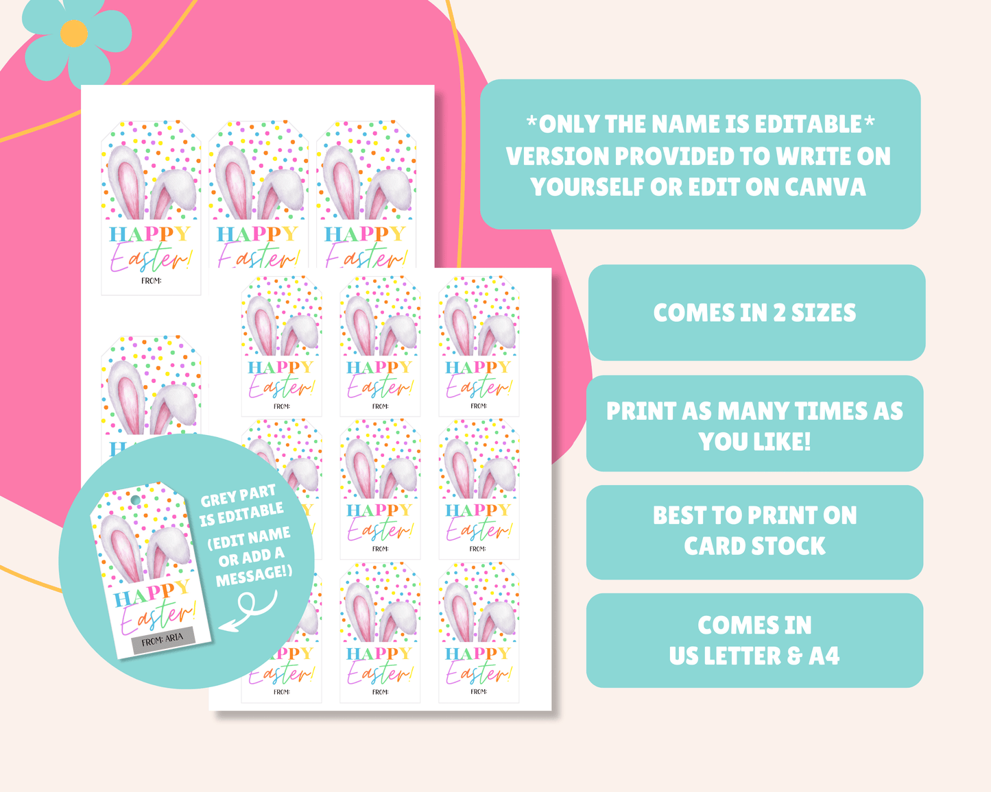 Editable Easter Gift Tags, Printable Easter Basket Tags