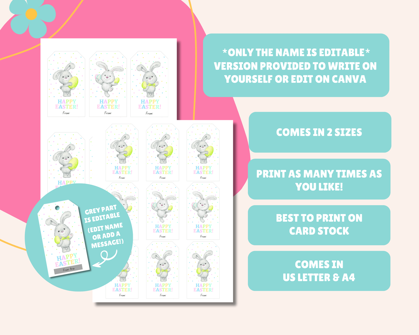 Editable Easter Gift Tags, Printable Easter Basket Tags