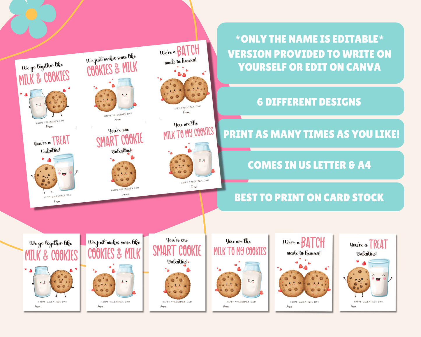 Only name is editable Comes in 2 sizes Best to print on card stock Comes in US Letter & A4 Version provided to write name yourself or edit on Canva