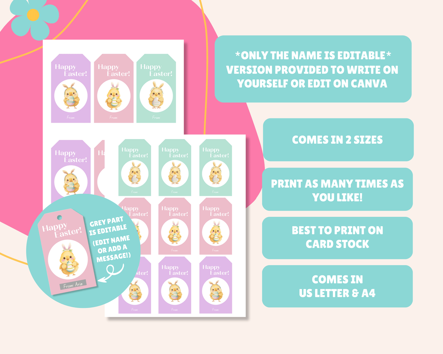 Editable Easter Gift Tags, Printable Easter Basket Tags