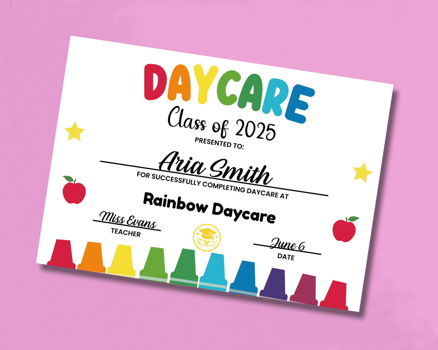 EDITABLE Last Day of Daycare Certificate