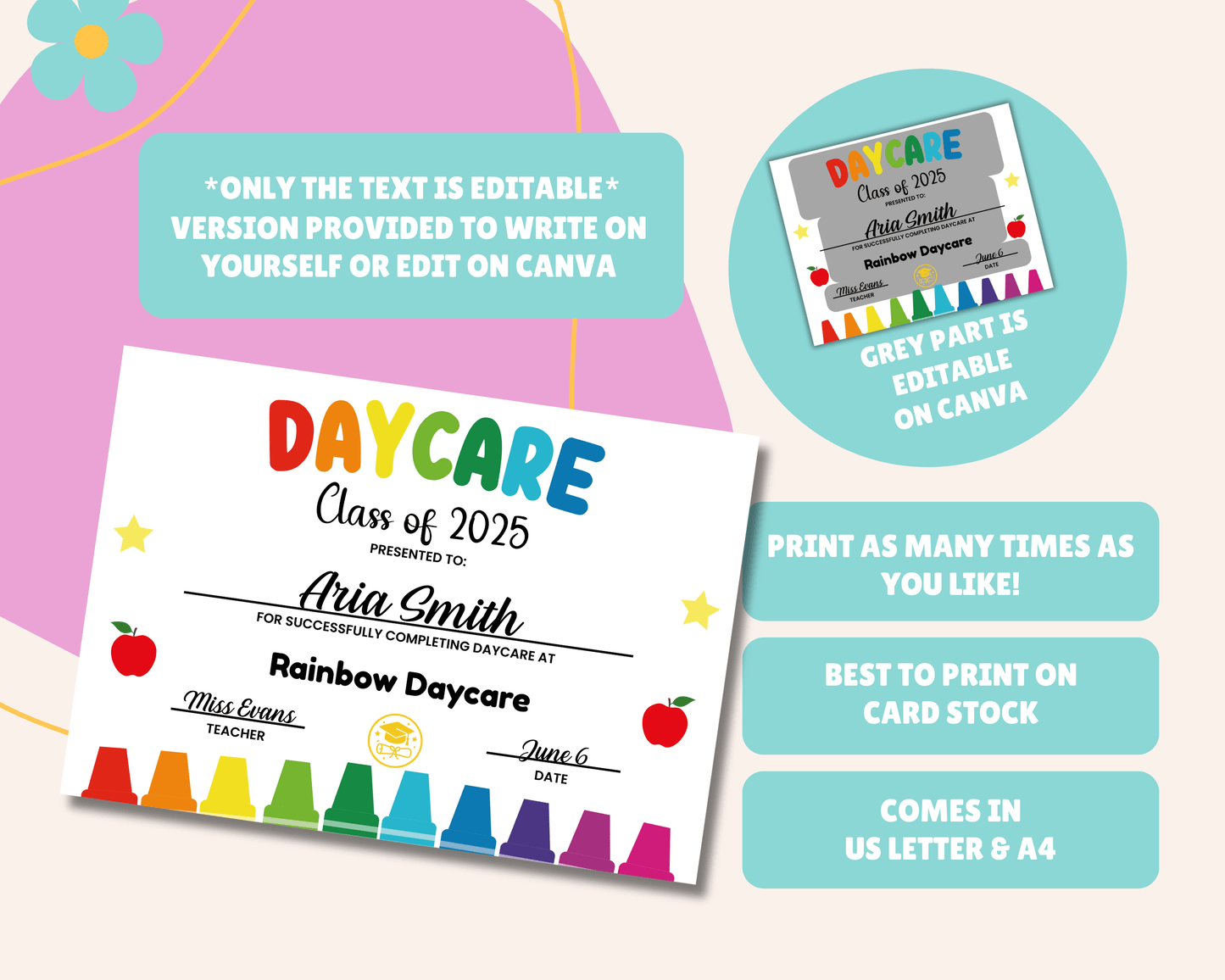 EDITABLE Last Day of Daycare Certificate