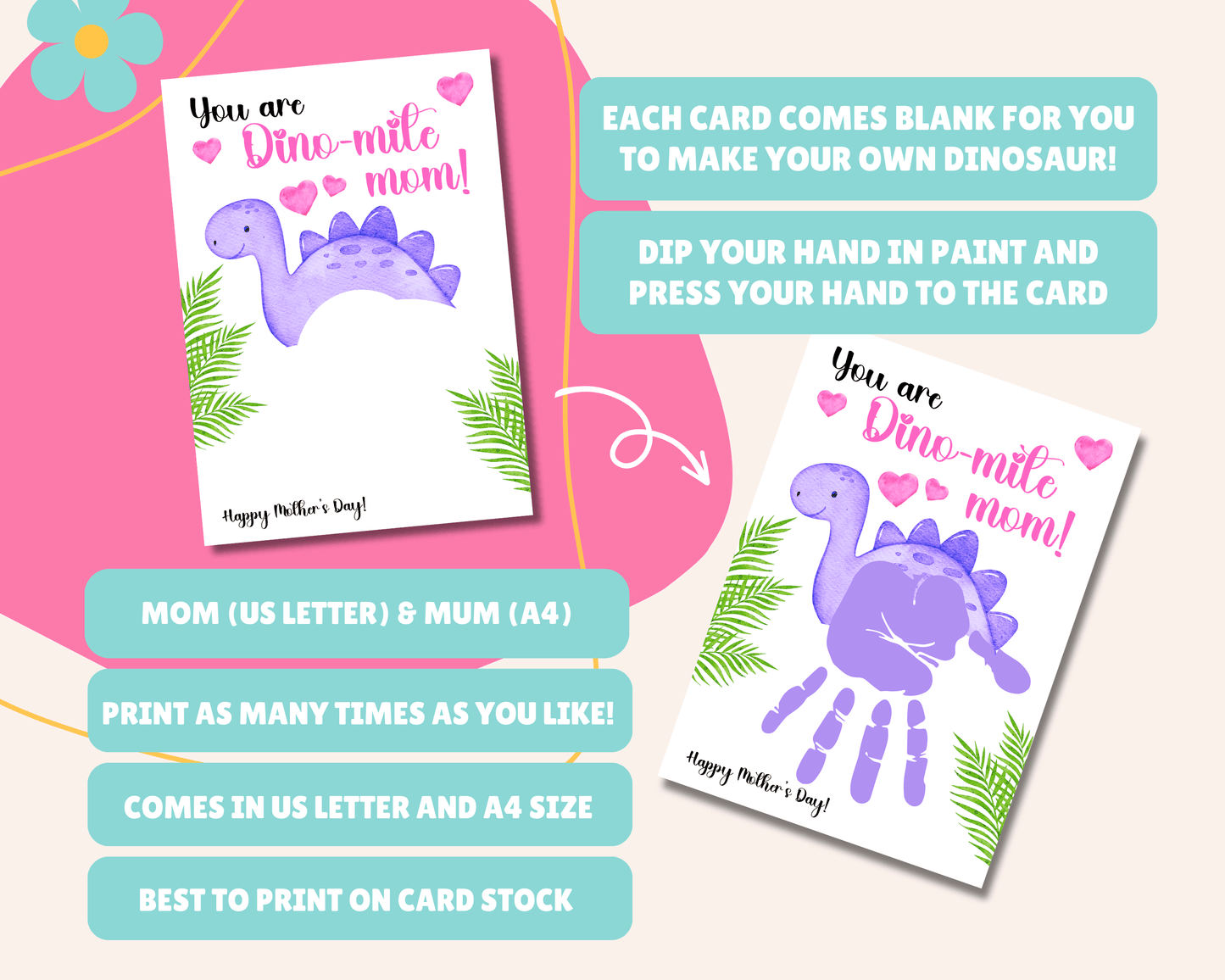 Mother's Day Dinosaur Handprint Art & Activity Bundle