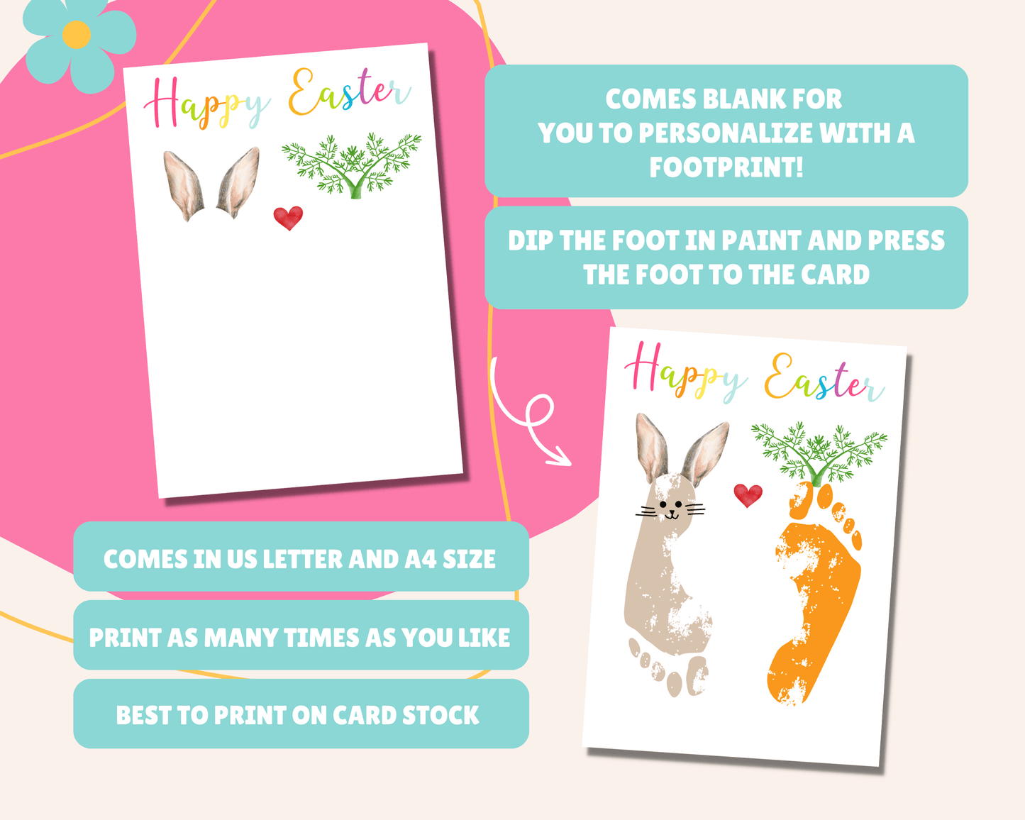 Easter Footprint Art - Happy Easter, Kids Footprint Keepsake, Easter Printable