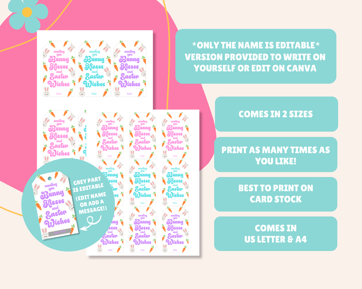 Editable Easter Gift Tags, Printable Easter Basket Tags
