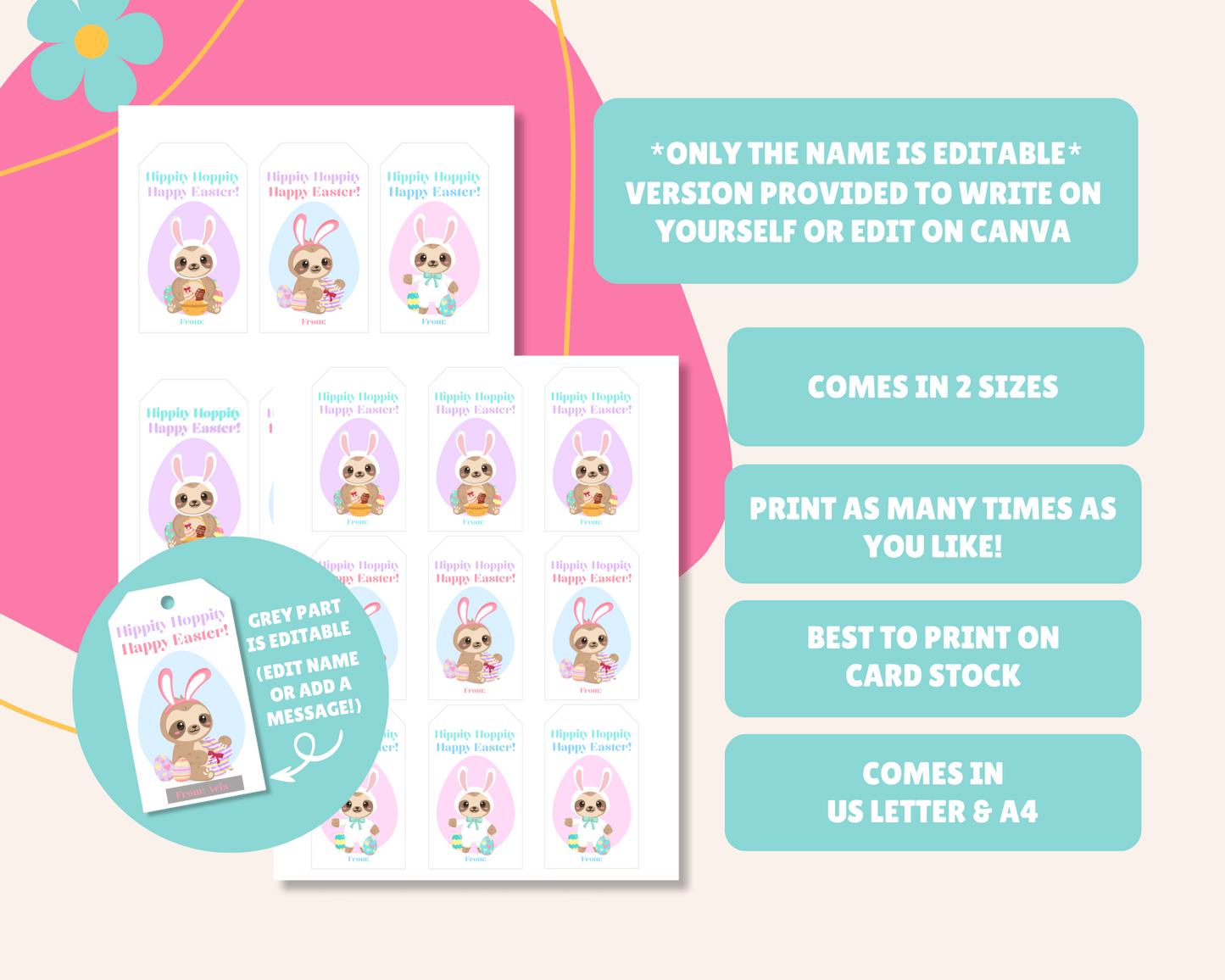 Editable Easter Gift Tags, Printable Easter Basket Tags