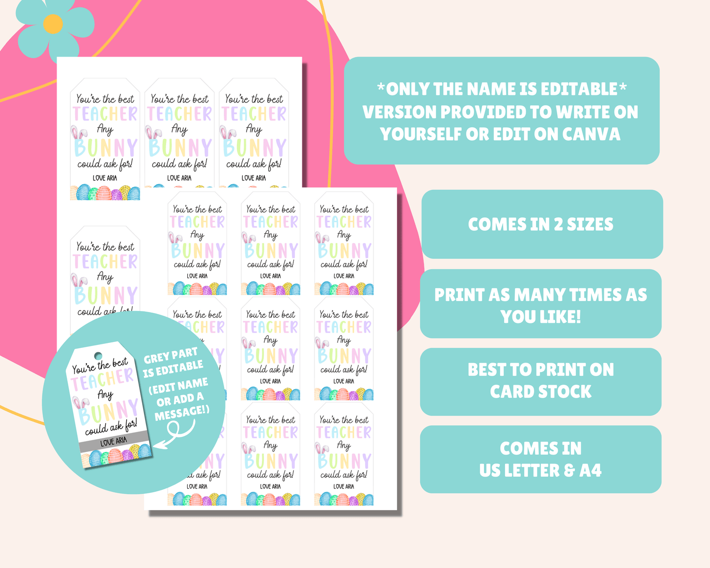 Editable Easter Gift Tags, Printable Easter Basket Tags