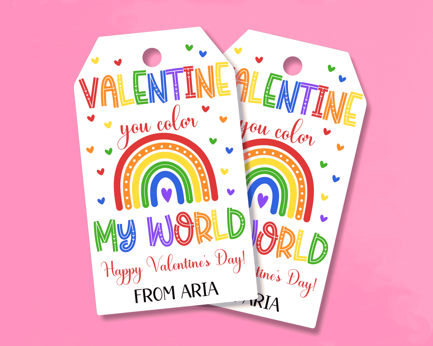 Editable Rainbow Treat Valentine Gift Tags for Kids Classroom Valentine