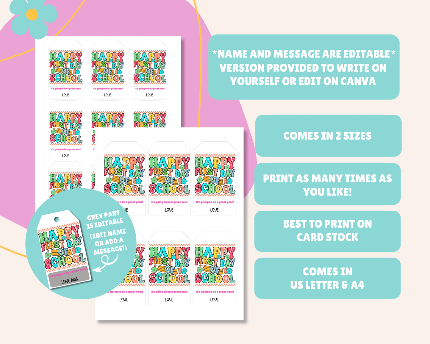 EDITABLE First Day Of School Gift Tag