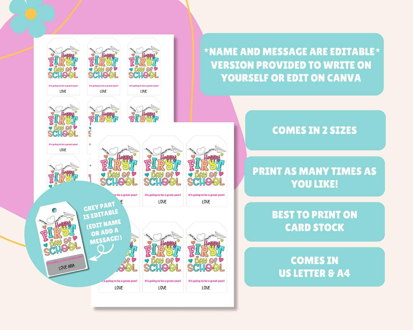 EDITABLE First Day Of School Gift Tag