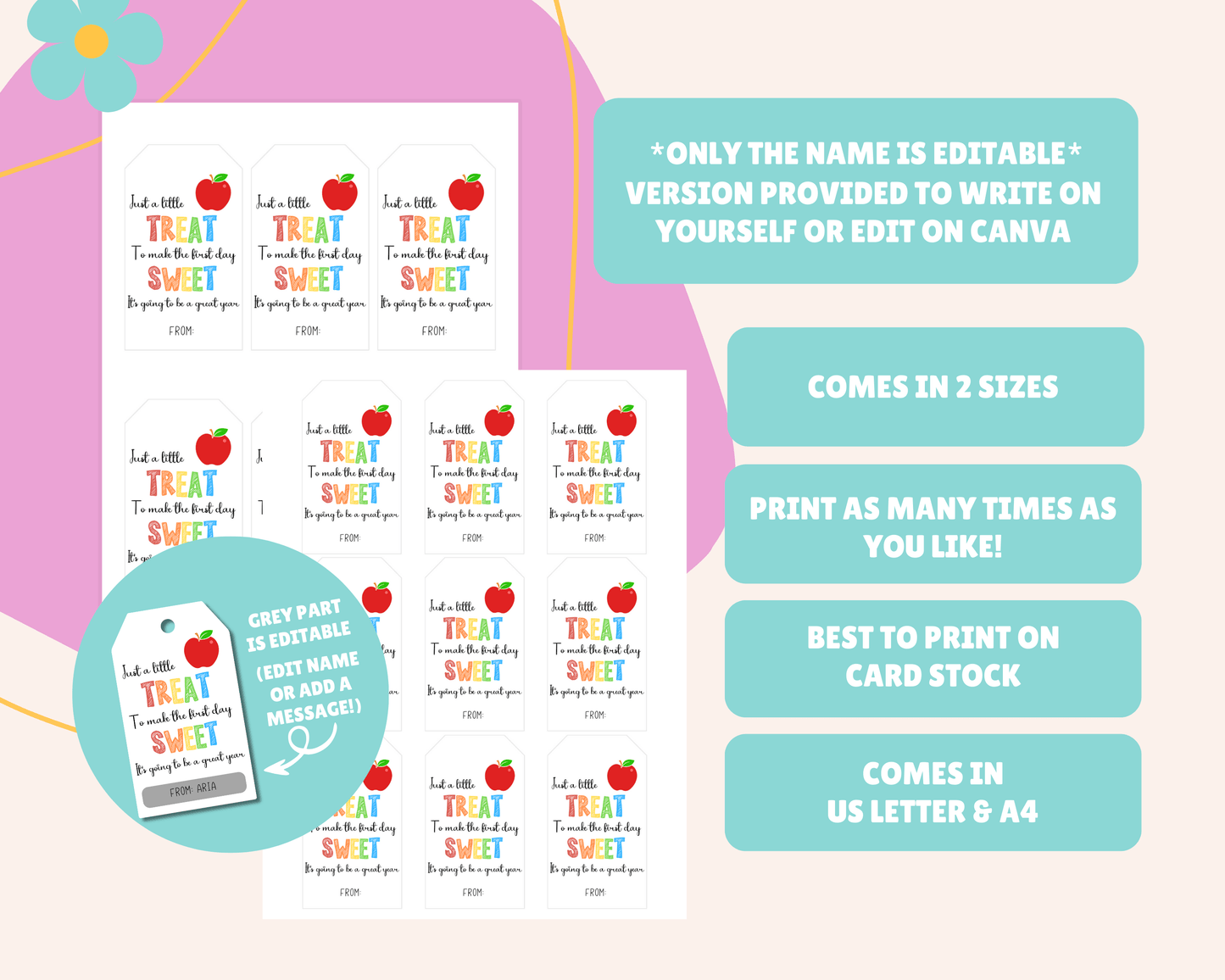 EDITABLE First Day Of School Gift Tag