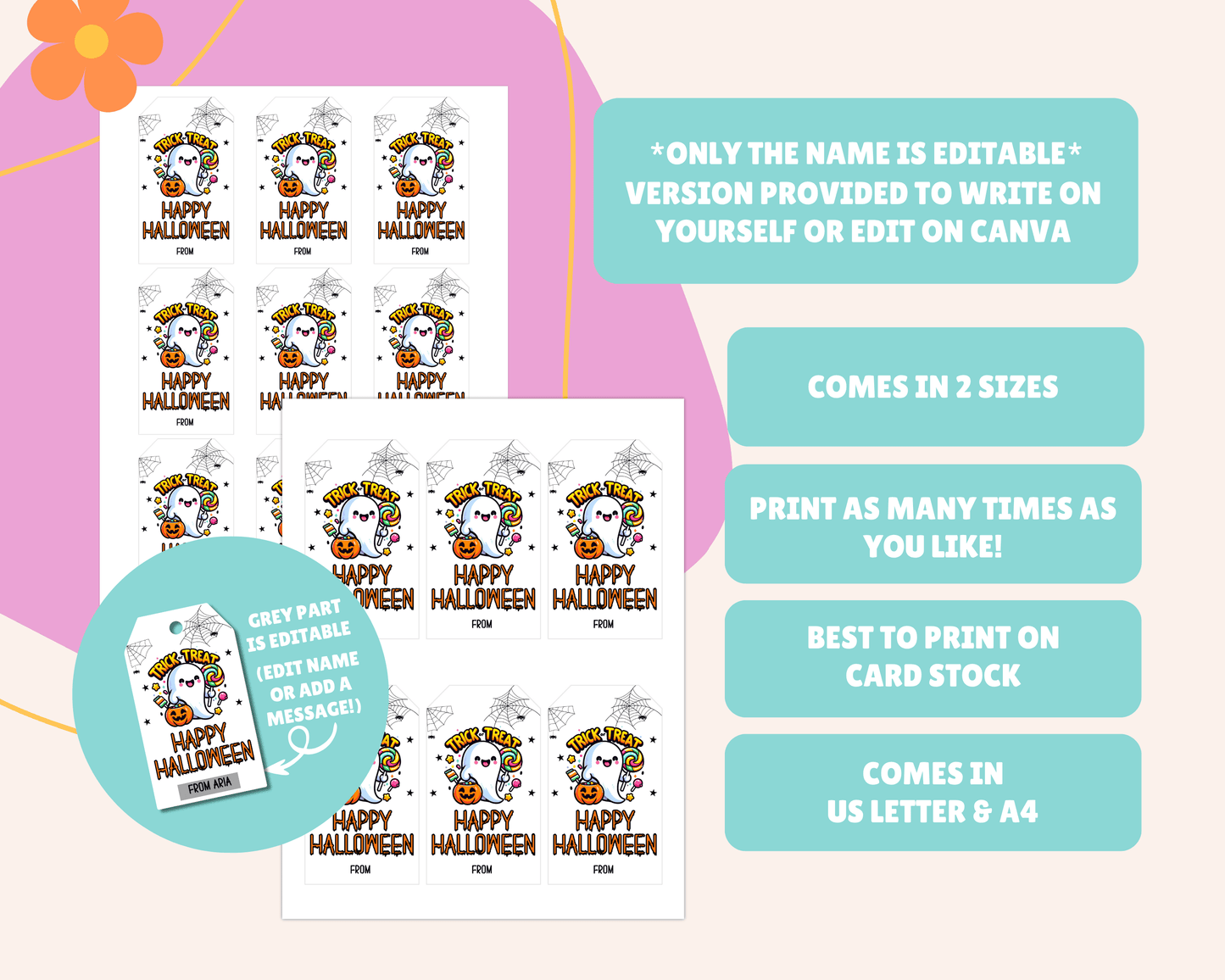 Trick or Treat Ghost Halloween Gift Tags