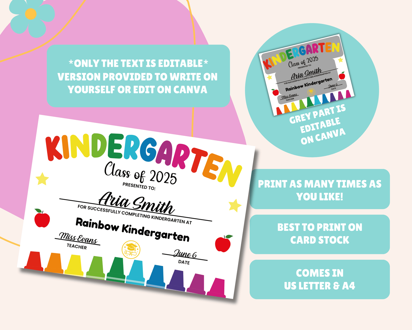 EDITABLE Last Day of Kindergarten Certificate