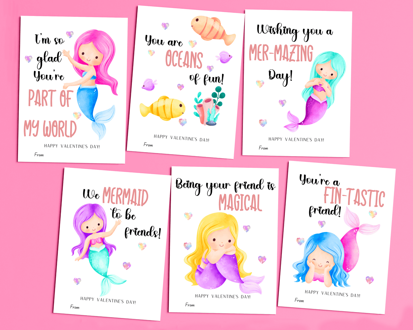 Editable Mermaid Valentine Cards for Kids Classroom Valentine
