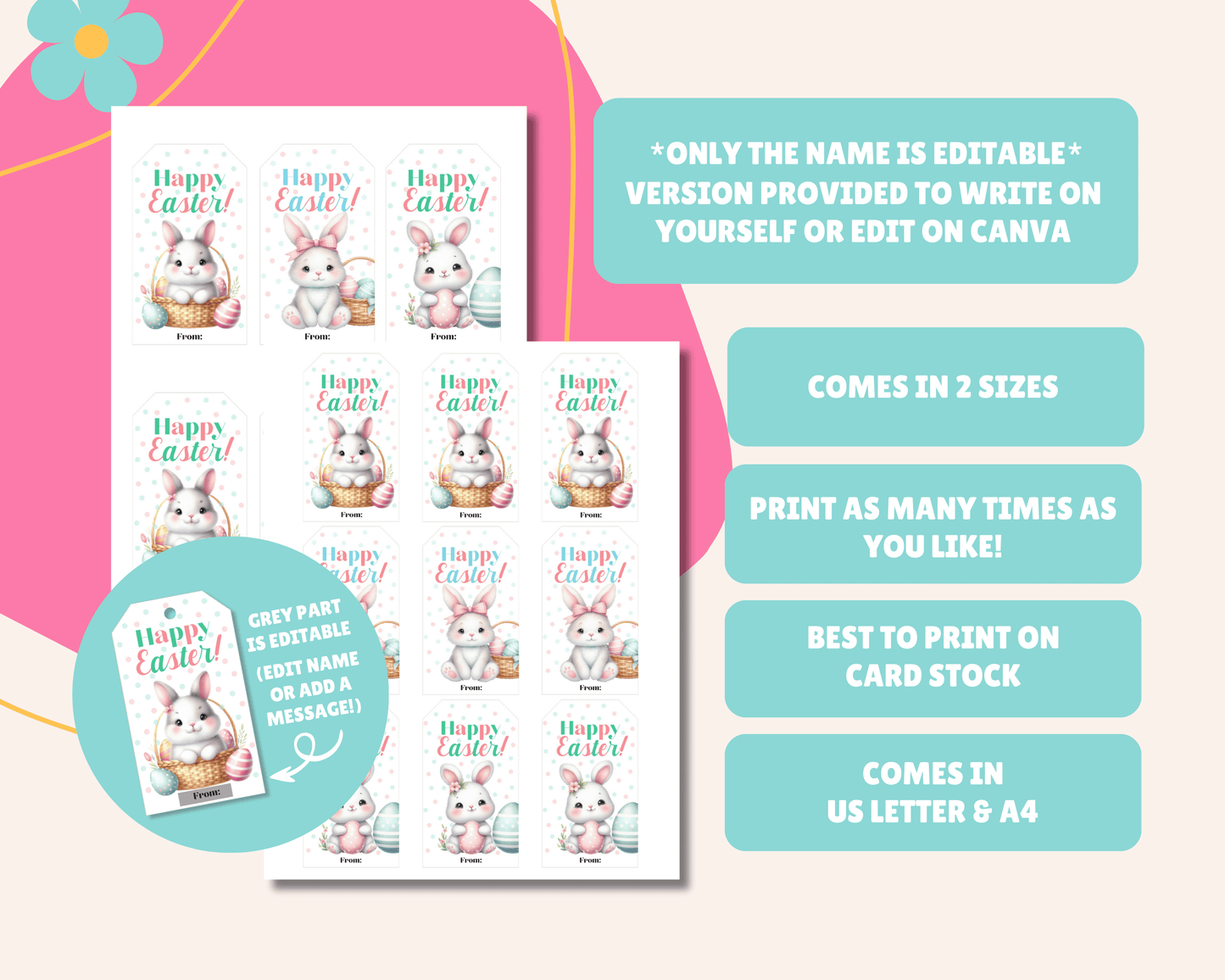 Editable Easter Gift Tags, Printable Easter Basket Tags