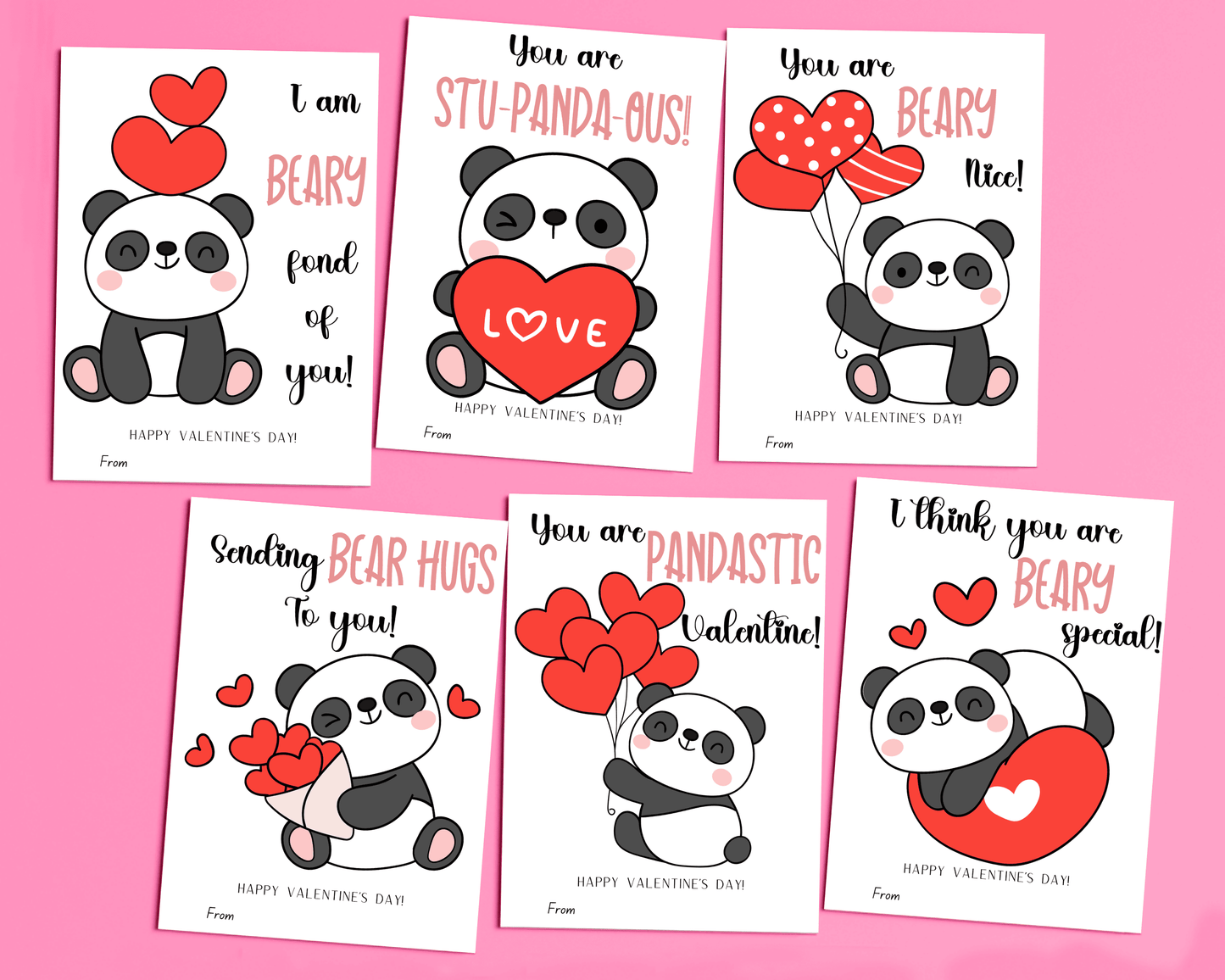 Editable Panda Valentine Cards for Kids Classroom Valentine