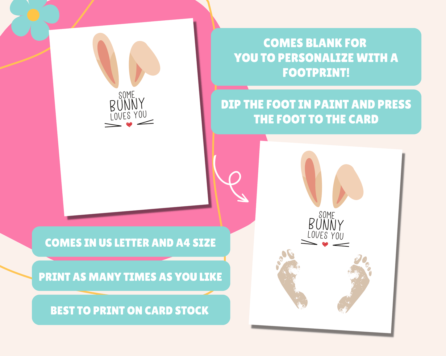 Easter Footprint Art - Some Bunny Loves You, Kids Footprint Keepsake, Easter Printable