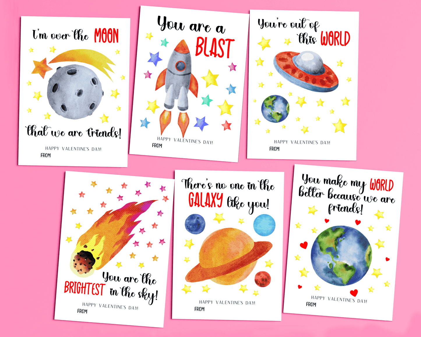 Editable Space Valentine Cards for Kids Classroom Valentine