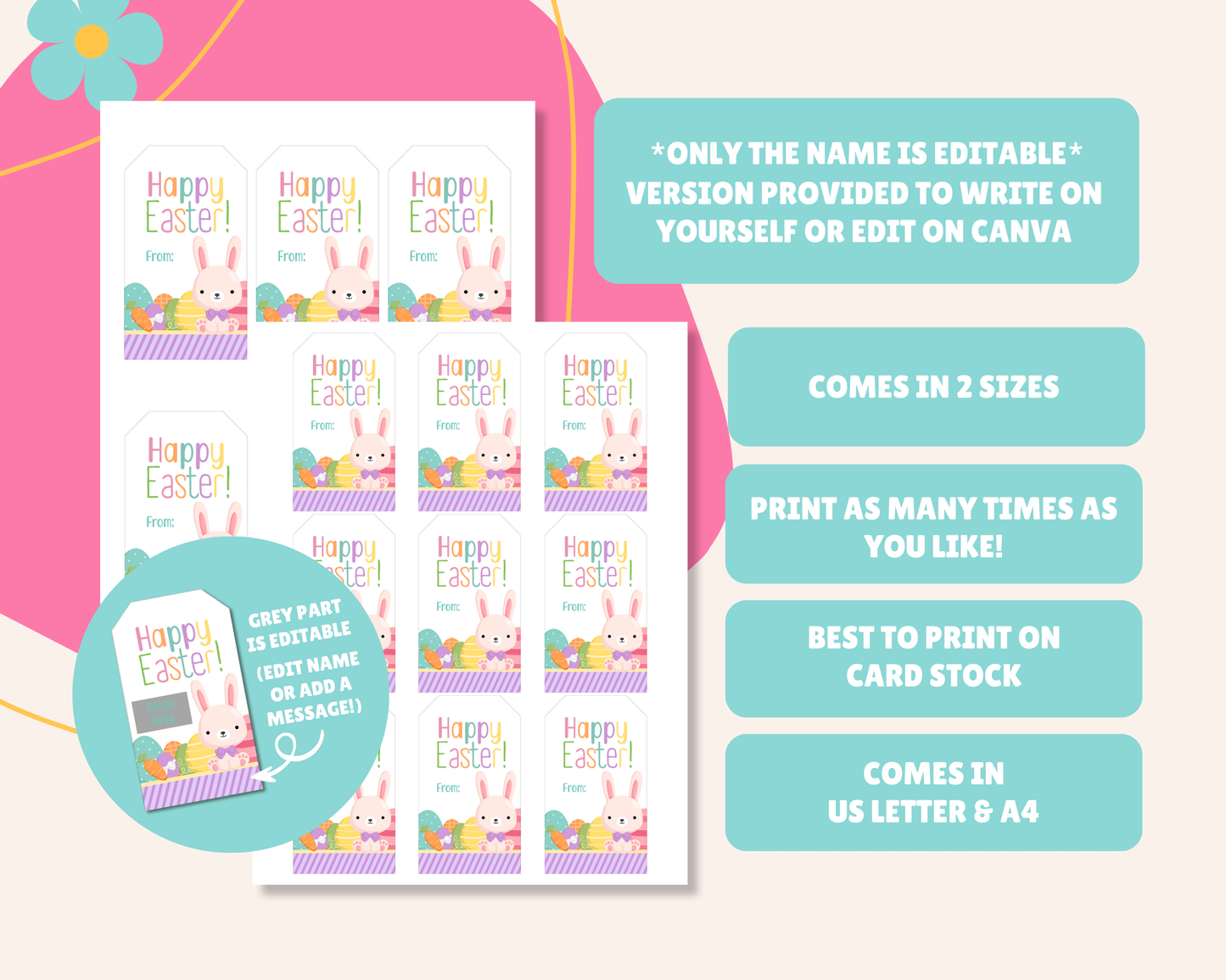 Editable Easter Gift Tags, Printable Easter Basket Tags