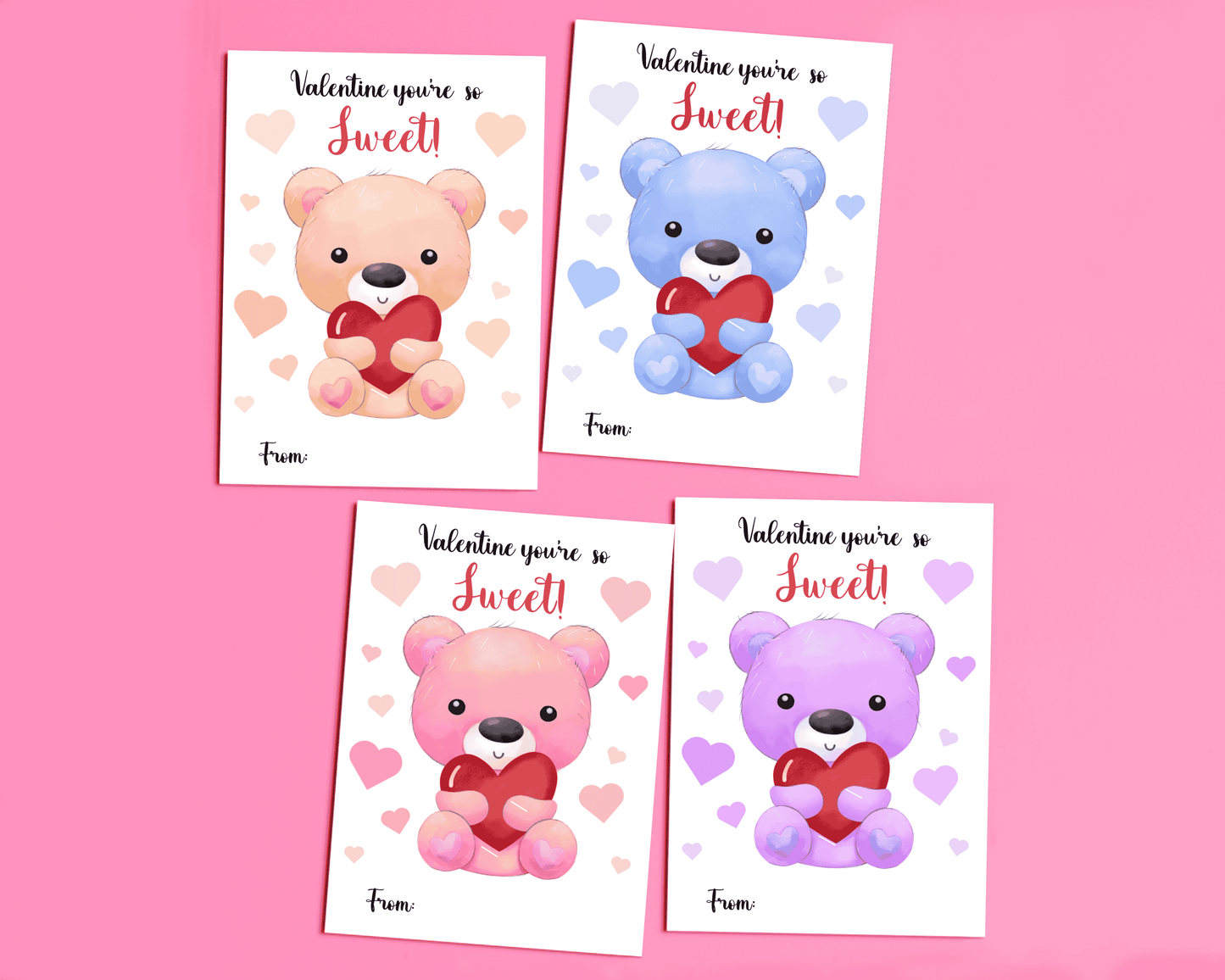 Editable Teddy Bear Valentine Cards for Kids Classroom Valentine