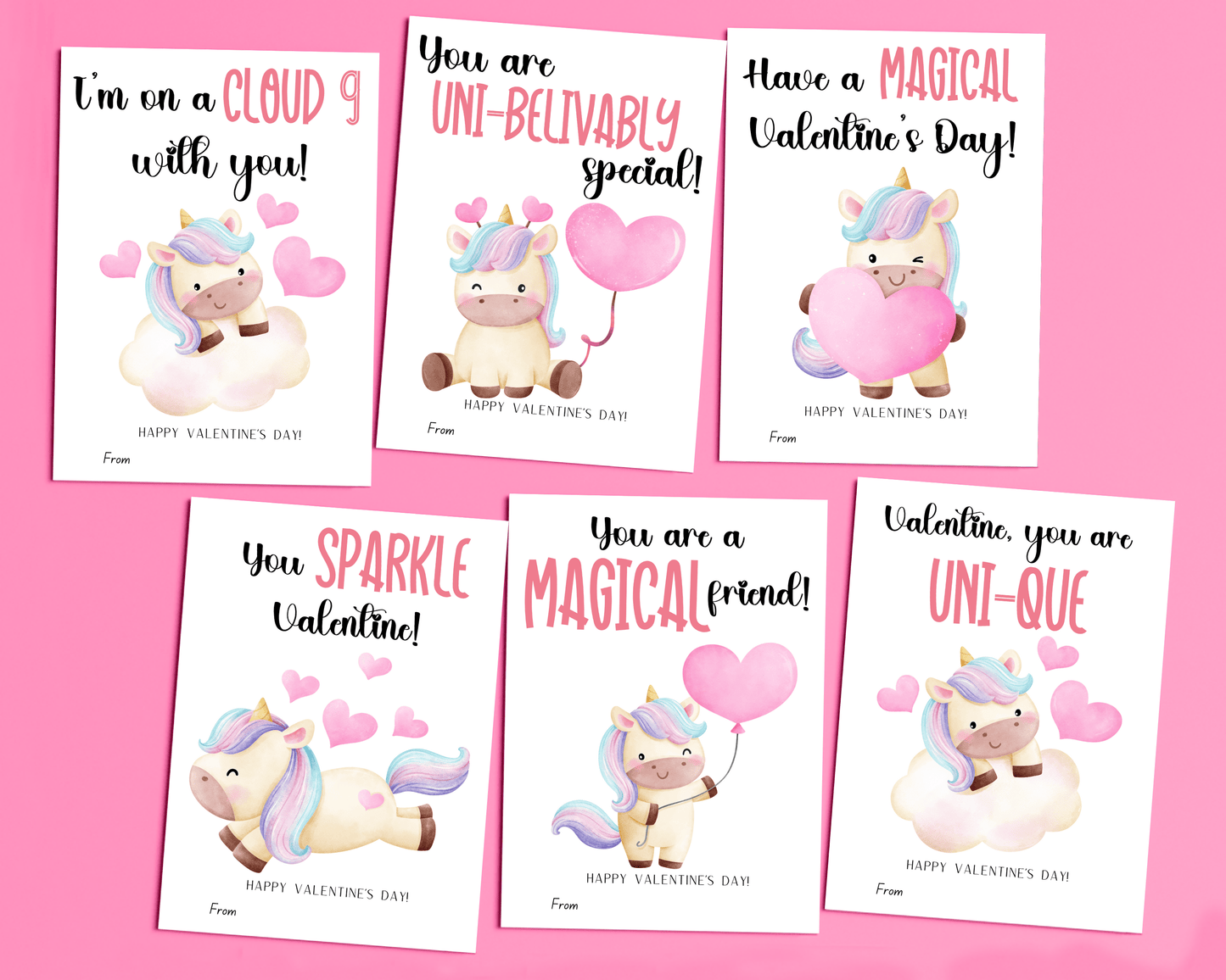 Editable Unicorn Valentine Cards for Kids Classroom Valentine