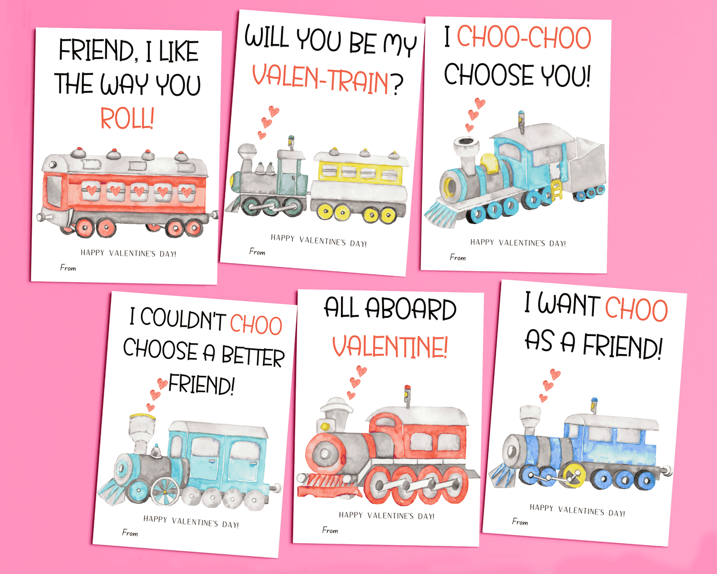 Editable Train Valentine Cards for Kids Classroom Valentine