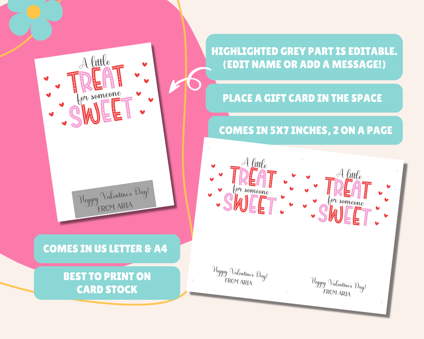 Editable Sweet Treat Teacher Valentine Gift Card Holder for Classroom Valentine