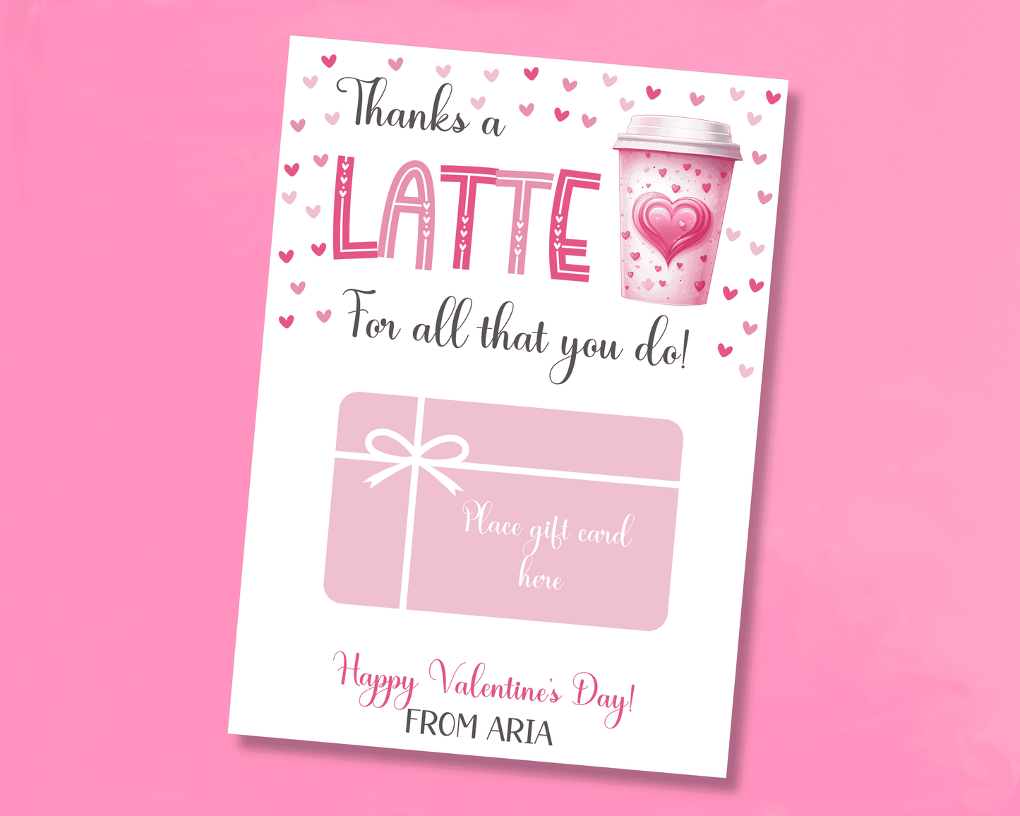Editable Thanks a Latte Teacher Valentine Gift Card Holder for Classroom Valentine