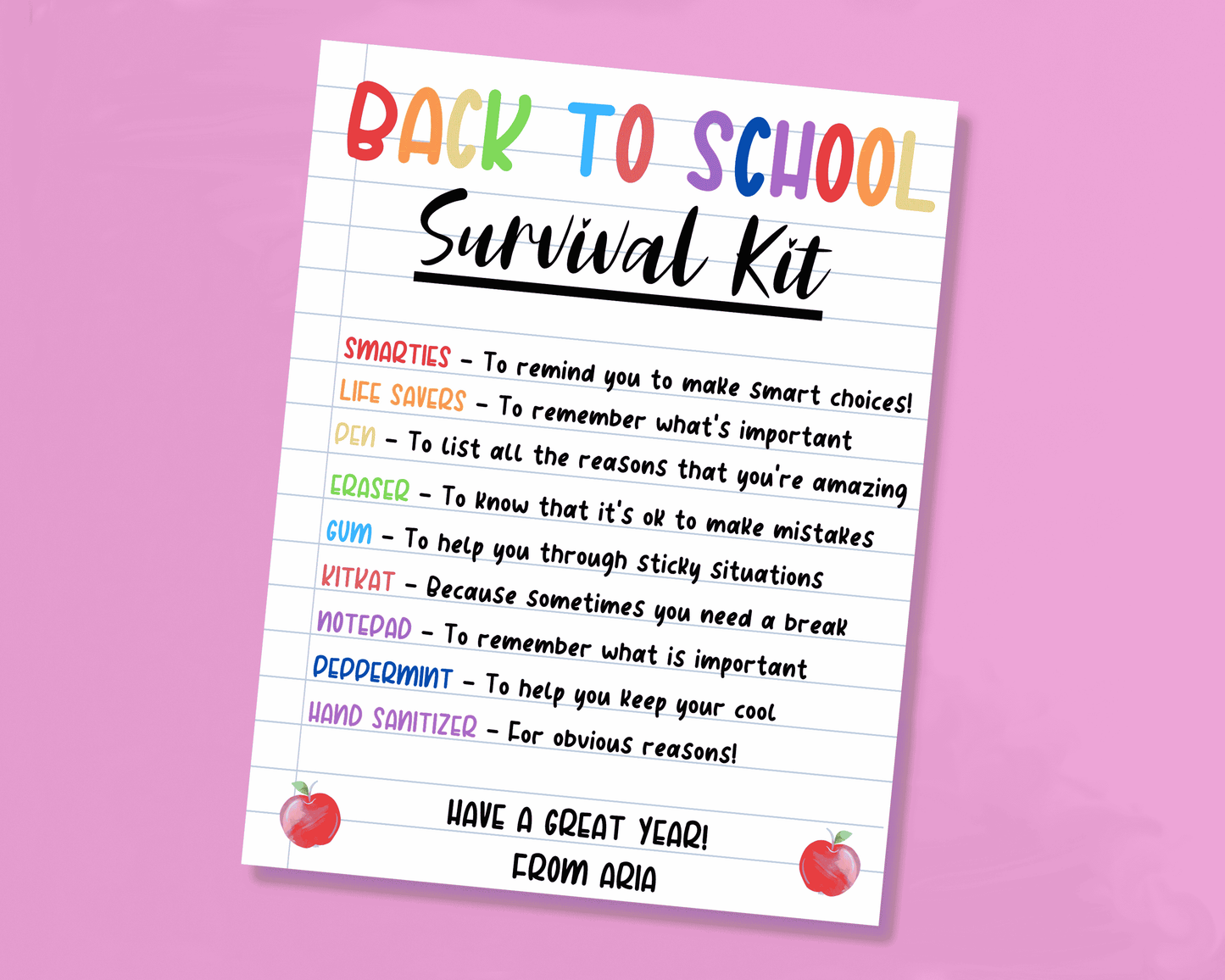EDITABLE Back To School Survival Kit