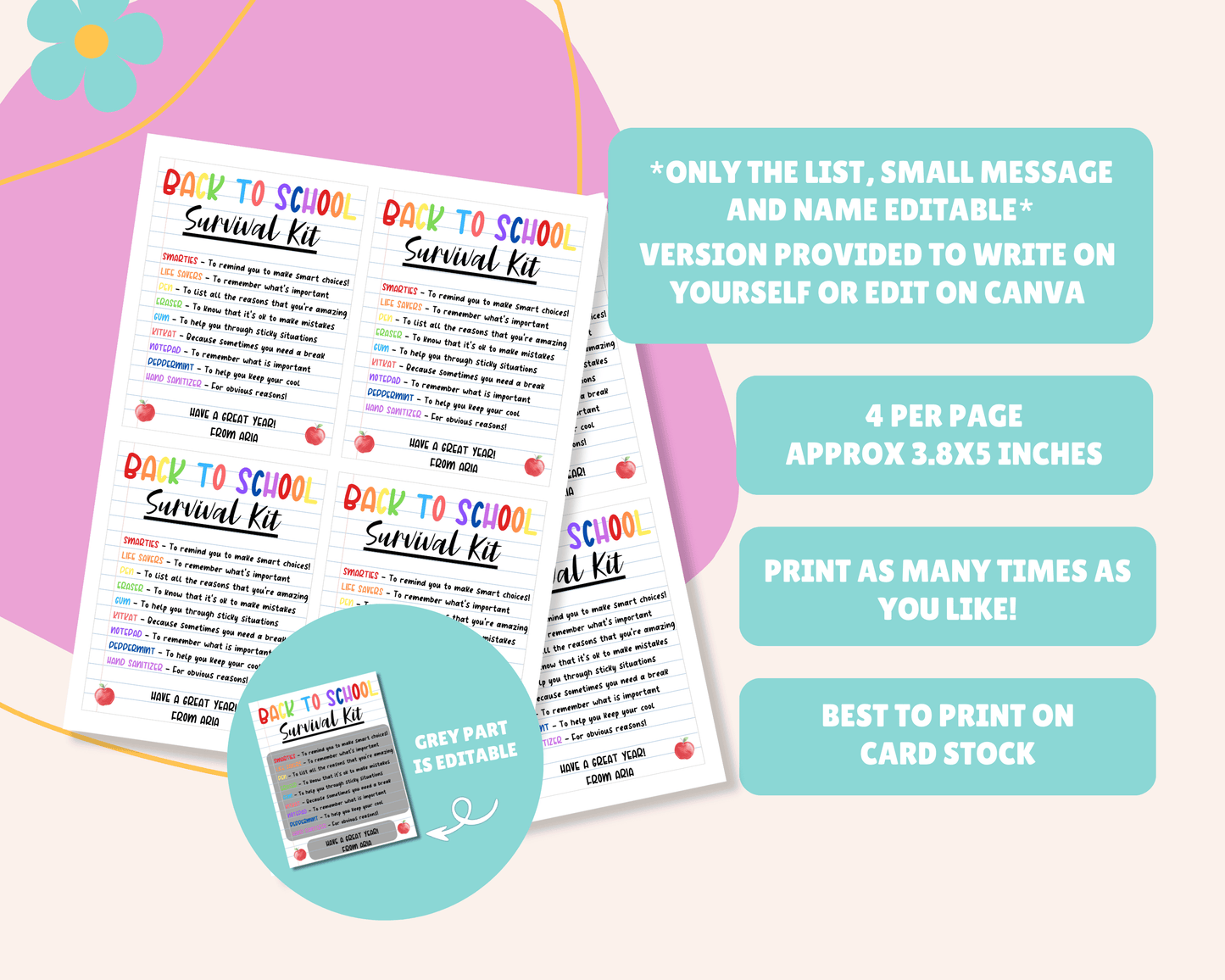 EDITABLE Back To School Survival Kit