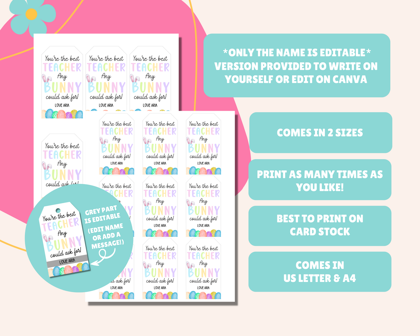 Editable Easter Teacher Gift Tags, Printable Easter Basket Tags