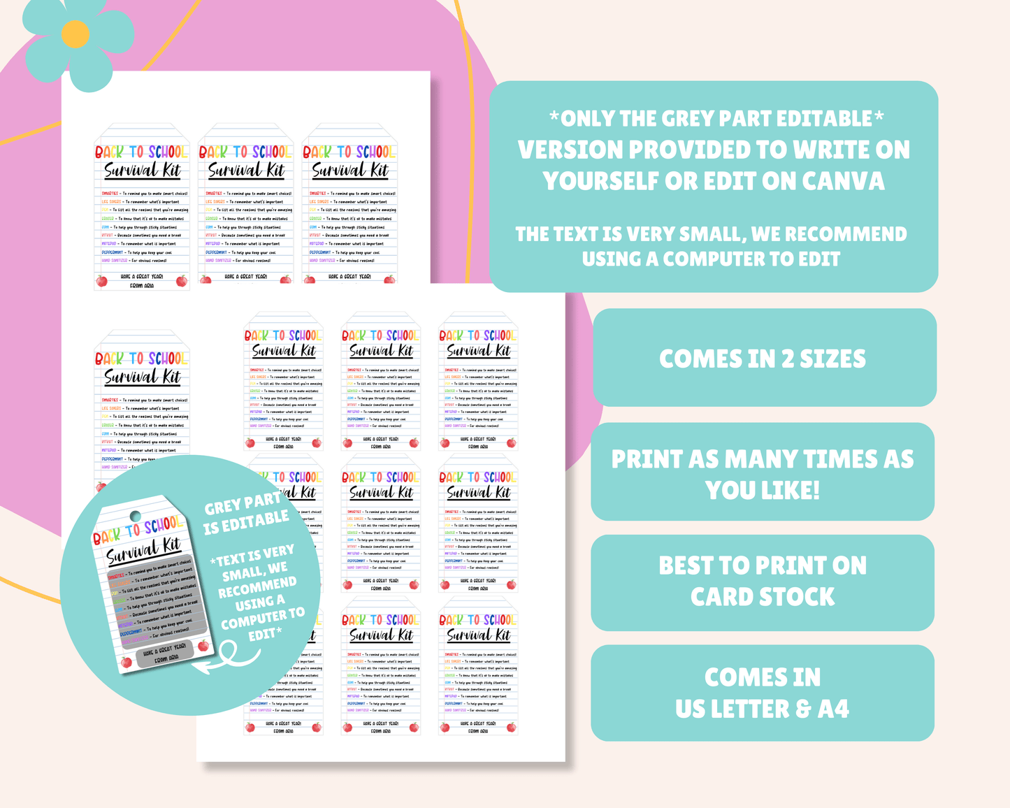 EDITABLE Teacher Survival Kit Gift Tag