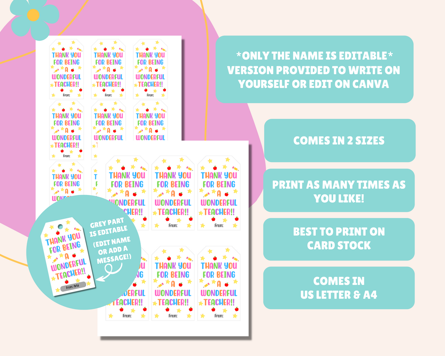 EDITABLE Teacher Appreciation Gift Tag