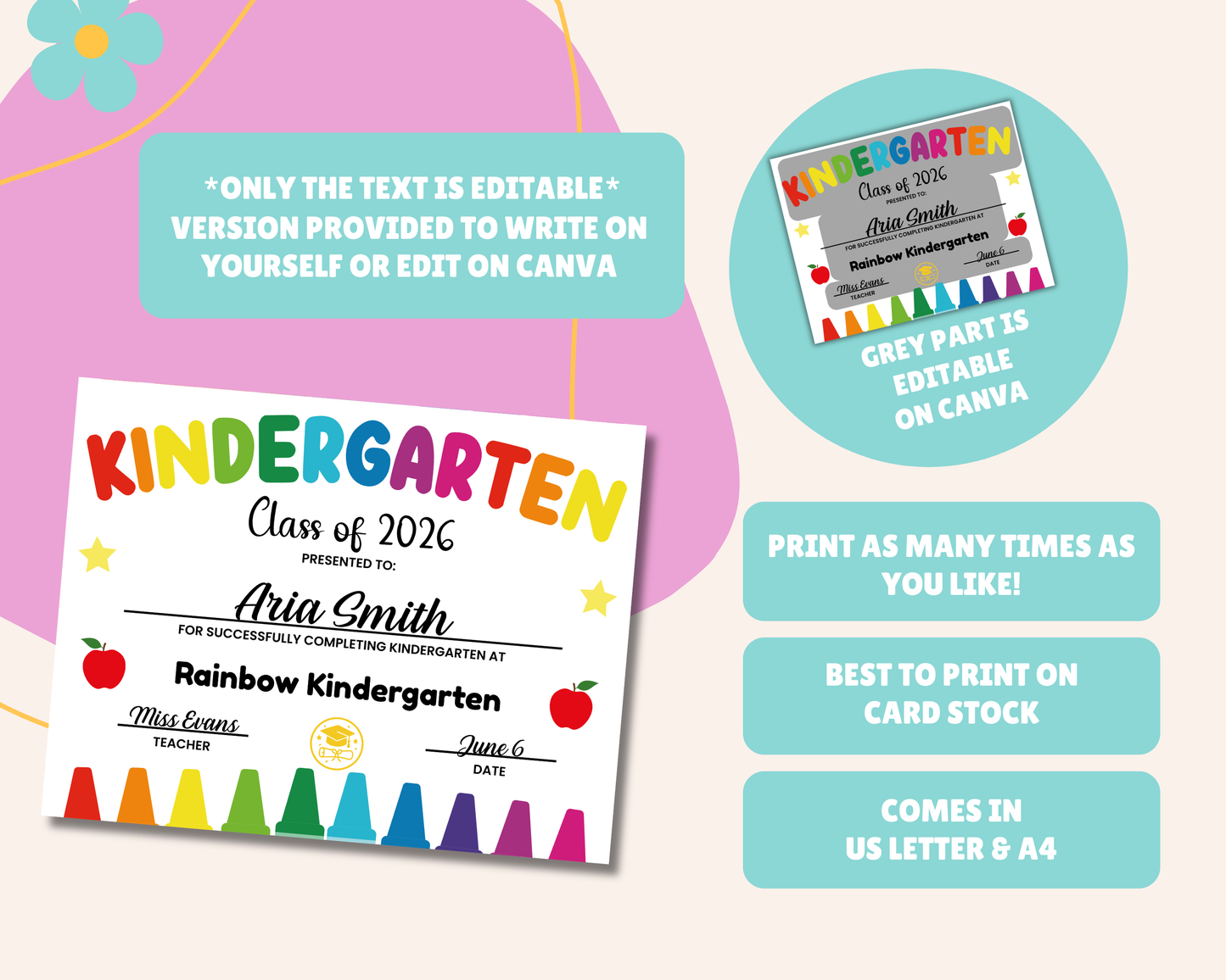 EDITABLE Last Day of Kindergarten Certificate