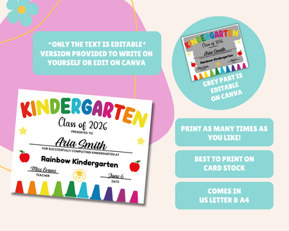 EDITABLE Last Day of Kindergarten Certificate
