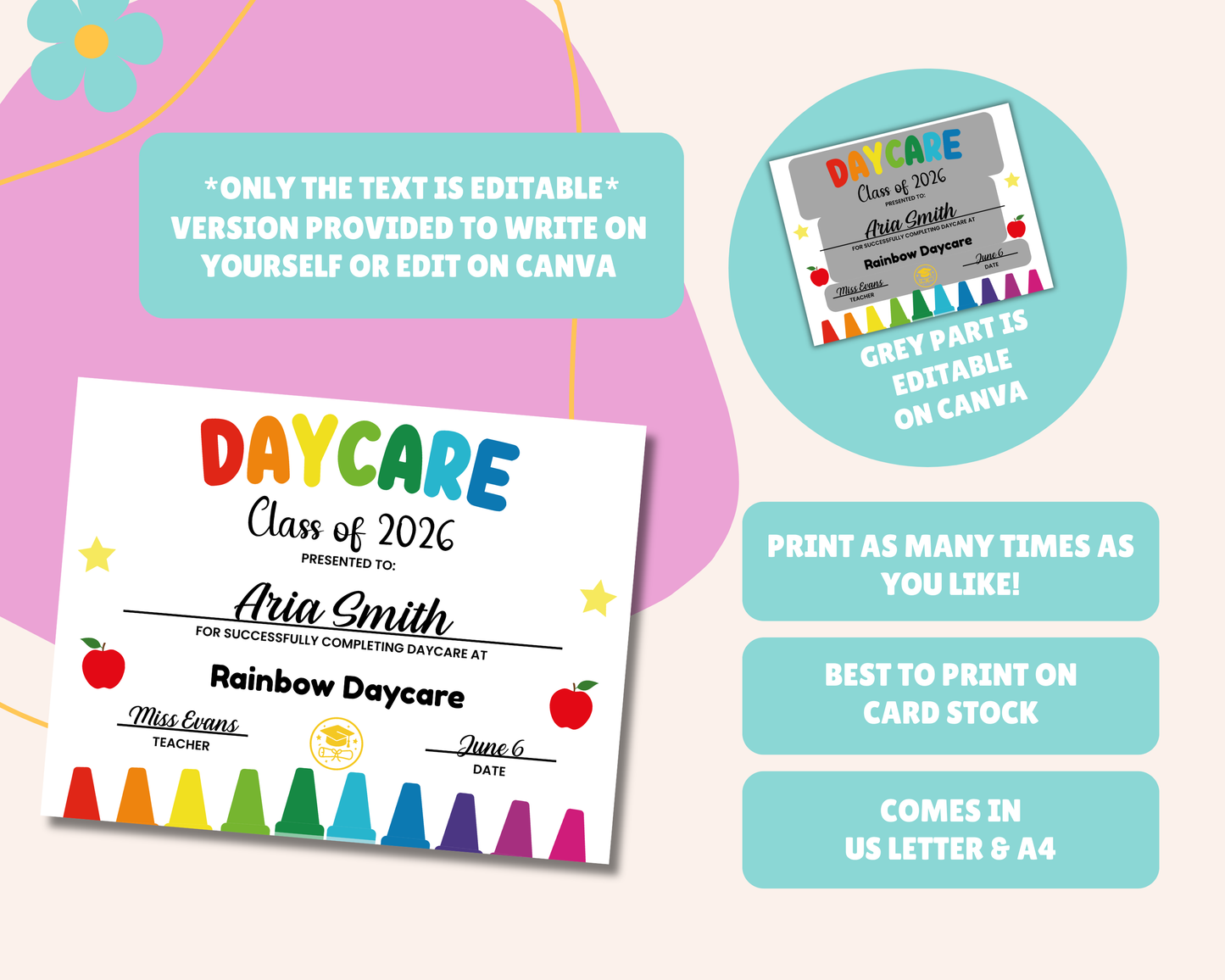 EDITABLE Last Day of Daycare Certificate