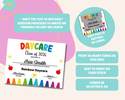 EDITABLE Last Day of Daycare Certificate