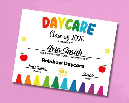 EDITABLE Last Day of Daycare Certificate