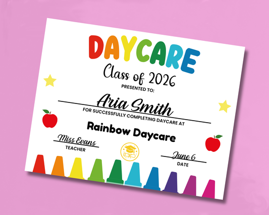 EDITABLE Last Day of Daycare Certificate