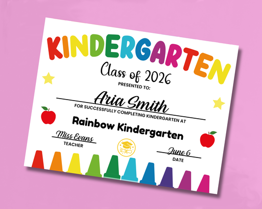 EDITABLE Last Day of Kindergarten Certificate