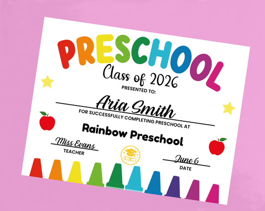 EDITABLE Last Day of Preschool Certificate