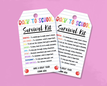 EDITABLE Back To School Survival Kit Gift Tag