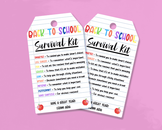 EDITABLE Back To School Survival Kit Gift Tag