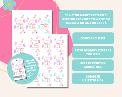 Editable Easter Gift Tags, Printable Easter Basket Tags