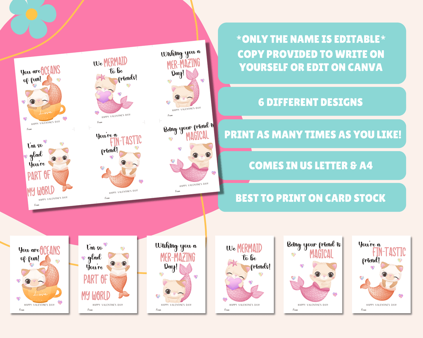  Only name is editable, version provided to write the name yourself or edit on Canva, comes in US Letter & A4, best to print on cardstock.